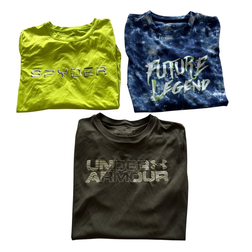 Spyder Under Armour BCG Shirts Kids Medium 10-12 Green Blue Yellow Active Bundle